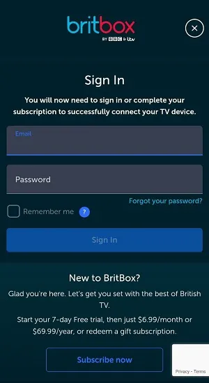 Activate BritBox on Samsung TV