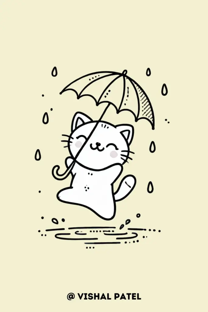 Cat Under the Rainy Umbrella