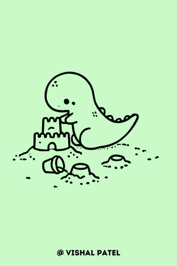 Dinosaur Building a Sandcastle