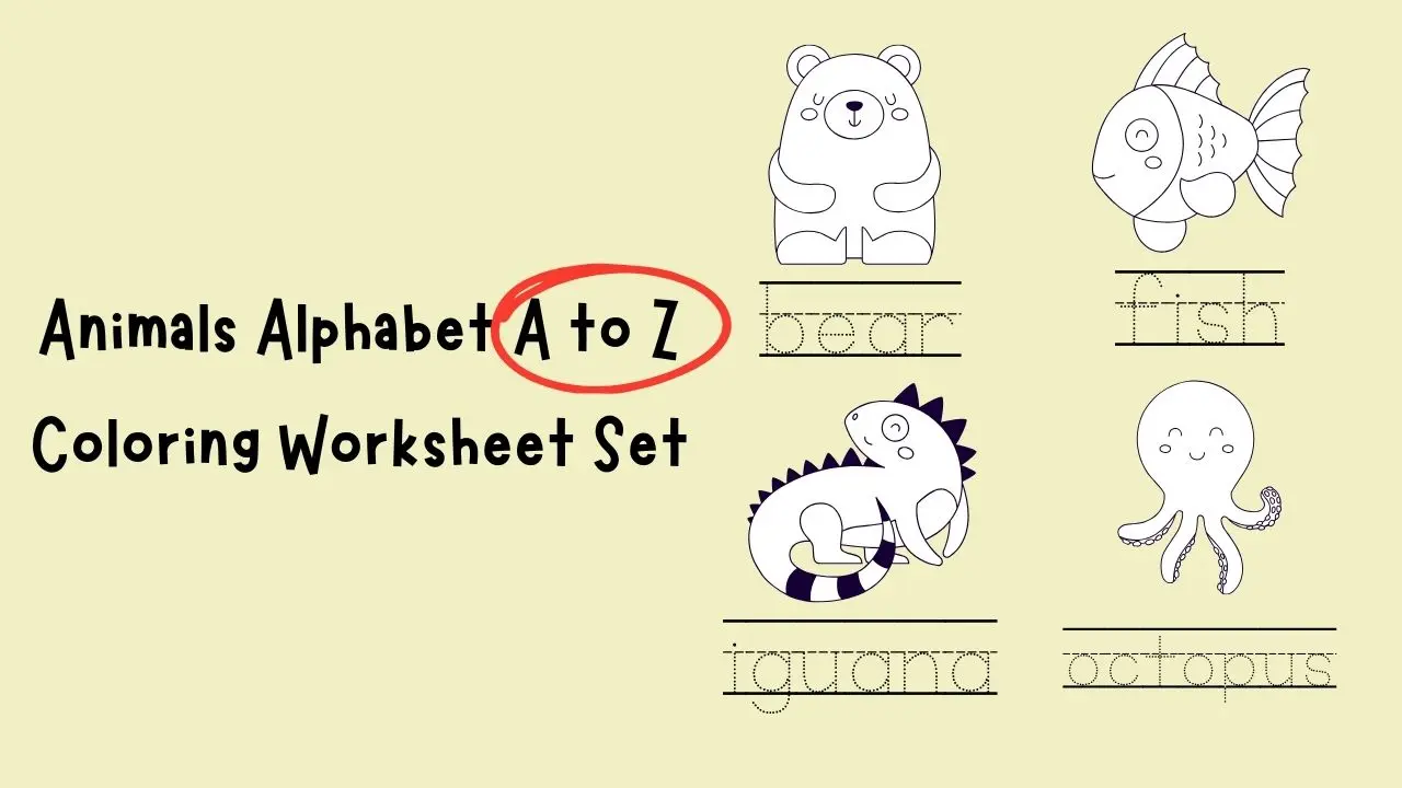 Animals Alphabet A to Z Coloring Worksheet Set