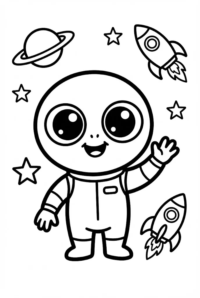 Cute Alien Waving color page