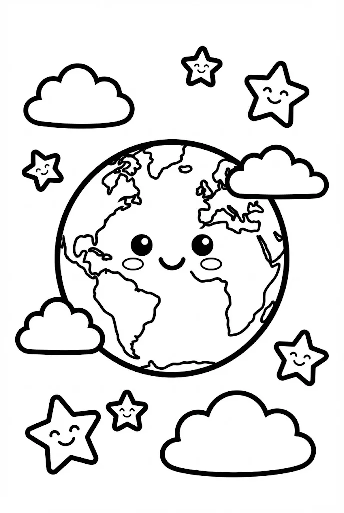Space coloring page for kids