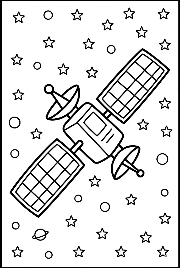 Satellite in Space Coloring Page