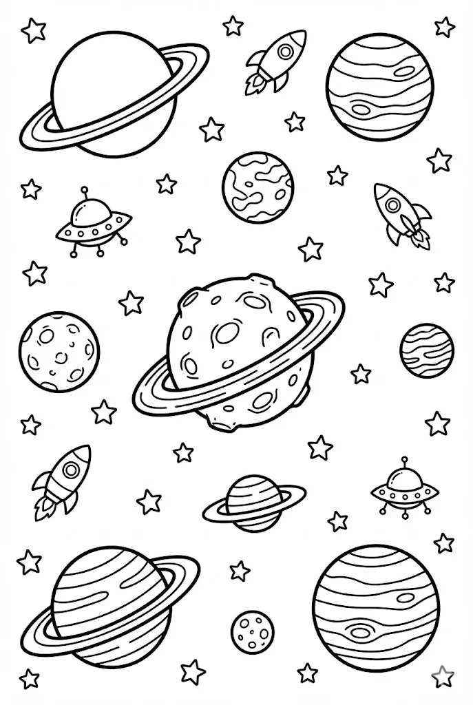 Space Scene with Multiple Planets