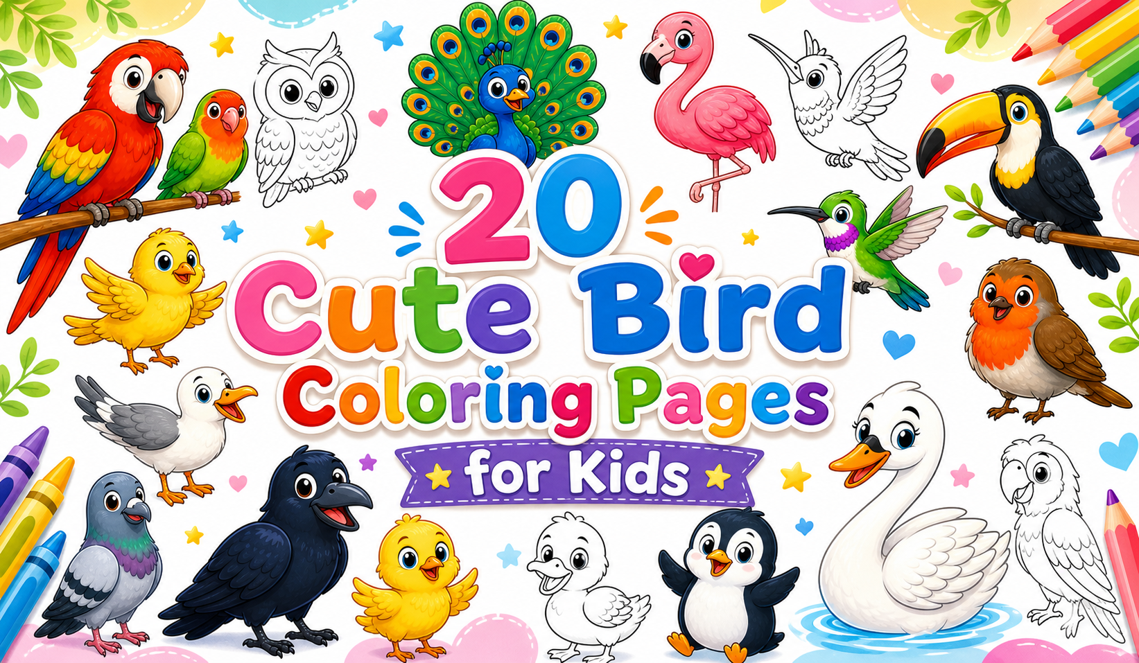 Cute Bird Coloring Pages for Kids