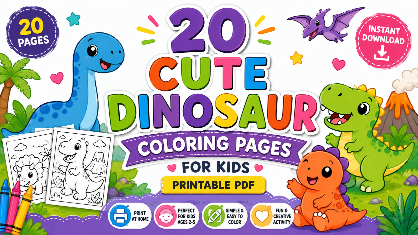 Cute Dinosaur Coloring Pages for Kids